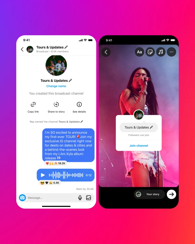 Adesivo nos Stories que convida para participar dos Canais do Instagram