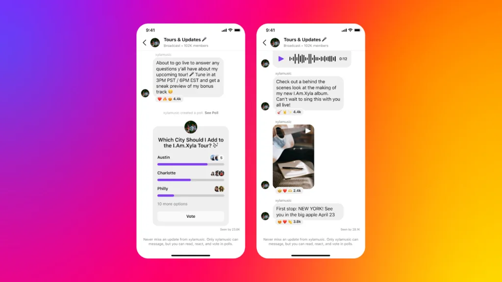 mensagens dos canais do instagram